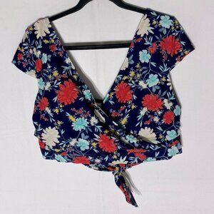 5/$25 Old Navy Navy Blue Red Floral Print Wrap Bikini Top Swim Top 2XL